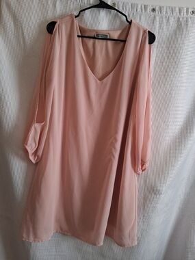 Shy Velvet Blush Pink Cold-Shoulder V-Neck Tunic